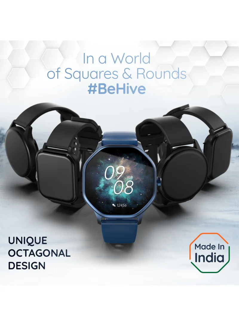 Pebble Hive 1.39" HD Display, BT Calling, Health Suite, Multiple Watch Faces, Full Touch Screen, Multi Sports Modes, Sleep Monitoring, Alarm & Notification, DIY Watch Faces, In-Built Games, World Clock, Blue
