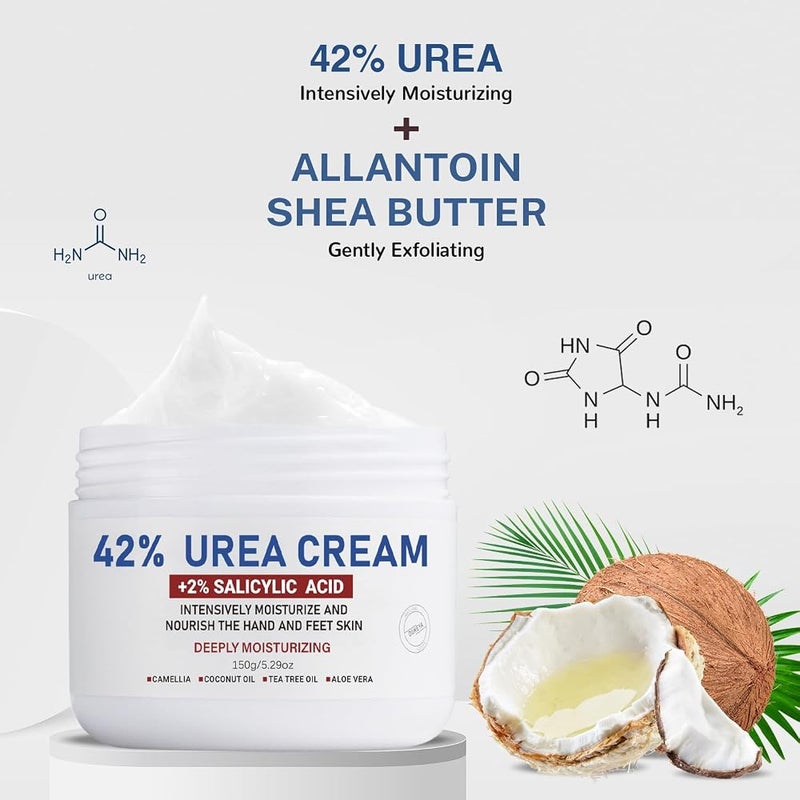 OUKEYA Urea Cream 42% plus Salicylic Acid 2% for Cracked, Dry & Rough Skin - Image 2