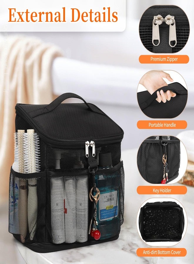 CUBETASTIC Shower Caddy Portable Mesh Shower Tote for Bathroom, Gym, Travel, Camping - Quick Dry Hanging Organizer Toiletry Bag with Handle for College Dorm Room, Men & Women (A# Black, 9.8") - Image 3