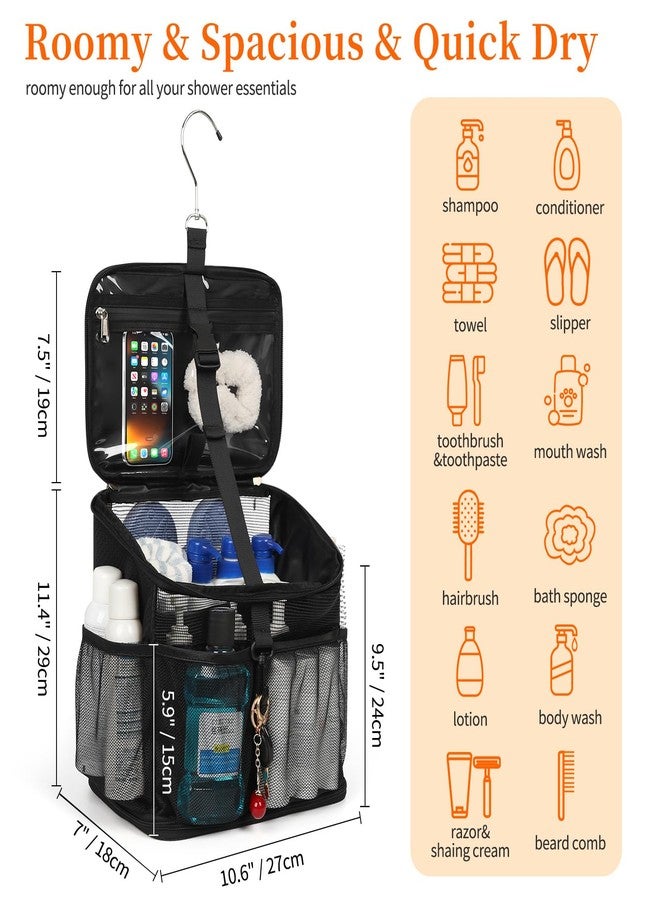 CUBETASTIC Shower Caddy Portable Mesh Shower Tote for Bathroom, Gym, Travel, Camping - Quick Dry Hanging Organizer Toiletry Bag with Handle for College Dorm Room, Men & Women (A# Black, 9.8") - Image 2