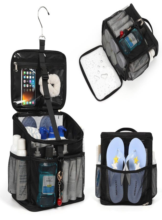 CUBETASTIC Shower Caddy Portable Mesh Shower Tote for Bathroom, Gym, Travel, Camping - Quick Dry Hanging Organizer Toiletry Bag with Handle for College Dorm Room, Men & Women (A# Black, 9.8") - Image 1