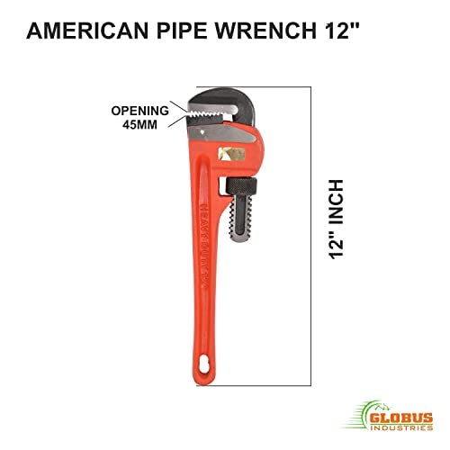 GLOBUS 945 HEAVY DUTY PIPE WRENCH SET/2 PCS (PIPE WRENCH 8" AND 12", PACK OF 2) Easy to Adjust, Strong Clamping, Thick Body. Hand tools.(Easy-grip pipe wrench tool) - Image 4