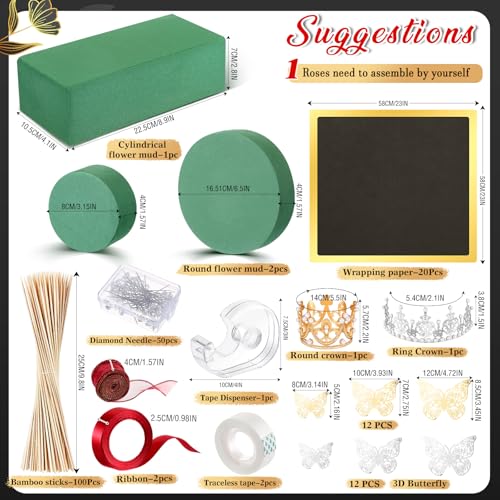 XunYee Bouquet Kit 20 Sheet Flower Wrapping Paper 100 Pcs Bamboo Skewers Floral Foam Blocks for Anniversary Birthday Gift Graduation Mothers DayBlack - Image 3