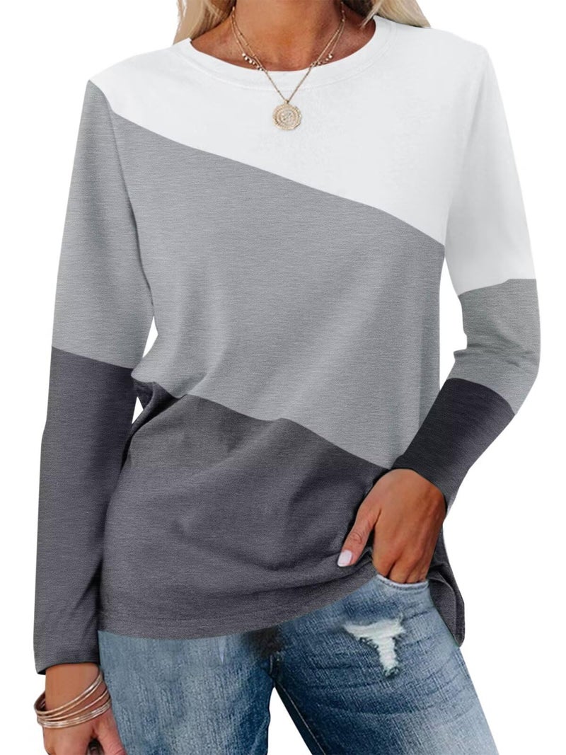 ORANDESIGNE Women's Color Block Long Sleeve Tunics Tops Casual Round Neck Loose Shirts Blouses - Image 1