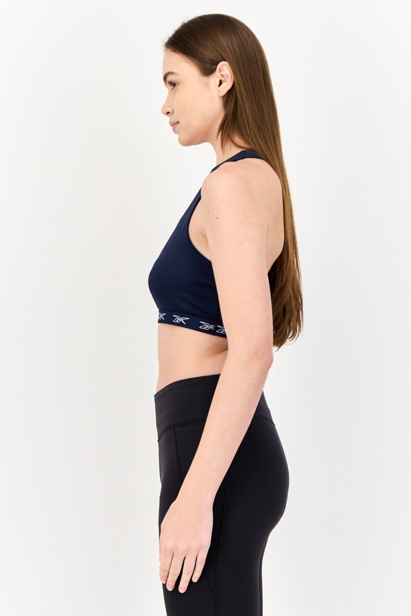 Reebok سوتيان رياضي نسائي مناسب بدون حشوة بشعار العلامة التجارية، أزرق داكن - Image 2