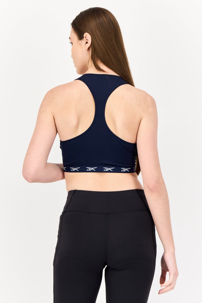 Reebok سوتيان رياضي نسائي مناسب بدون حشوة بشعار العلامة التجارية، أزرق داكن - Image 3