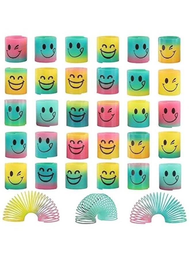 30 Pack  Smiley Face Spring Rainbow Magic Fidget Stress Coil – Mini Springs Bulk Toys for Party Favors, Carnival Prizes, Birthday Goodie Bag Stuffers for Kids, Boys, and Girls  - Image 1