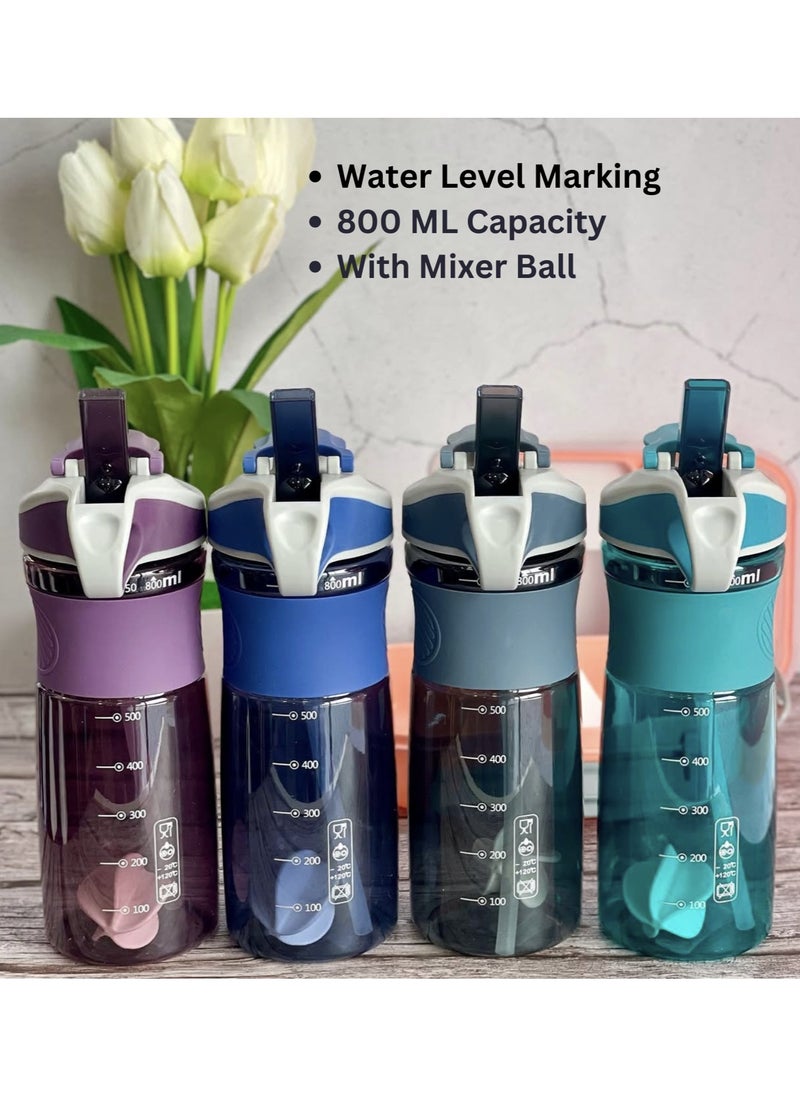 VIO - Gym Shaker Bottle 800 ML 100% Leakproof Stylish Dual Straw Sipper Bottle with Mixer Ball for Protein BPA Free Material Sports Water Bottle For Adults Kids with Supplement Stirring Ball Drinking Cup for Fitness Exercise Yoga Sports Gym Men Women - Image 1