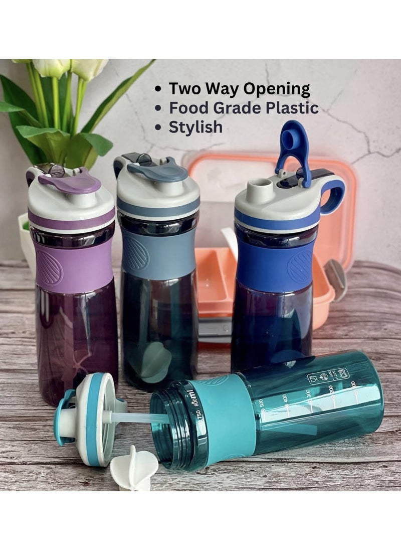 VIO - Gym Shaker Bottle 800 ML 100% Leakproof Stylish Dual Straw Sipper Bottle with Mixer Ball for Protein BPA Free Material Sports Water Bottle For Adults Kids with Supplement Stirring Ball Drinking Cup for Fitness Exercise Yoga Sports Gym Men Women - Image 1