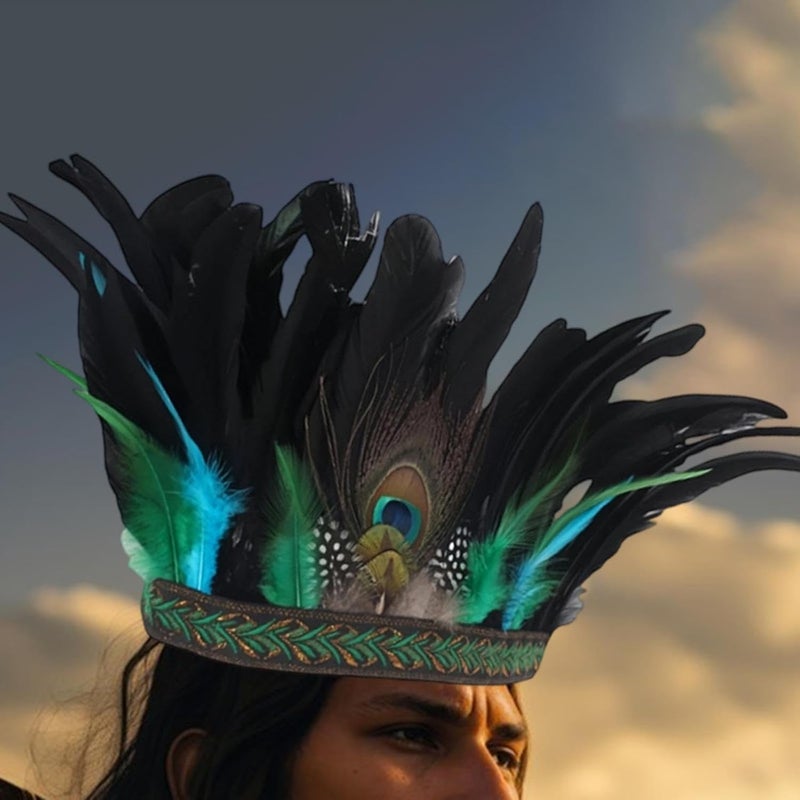 misppro Chief Indian Hat Artificial Feather Headdress Decorative Decoration for Cosplay 11.42 inchx7.87 inch - Image 5