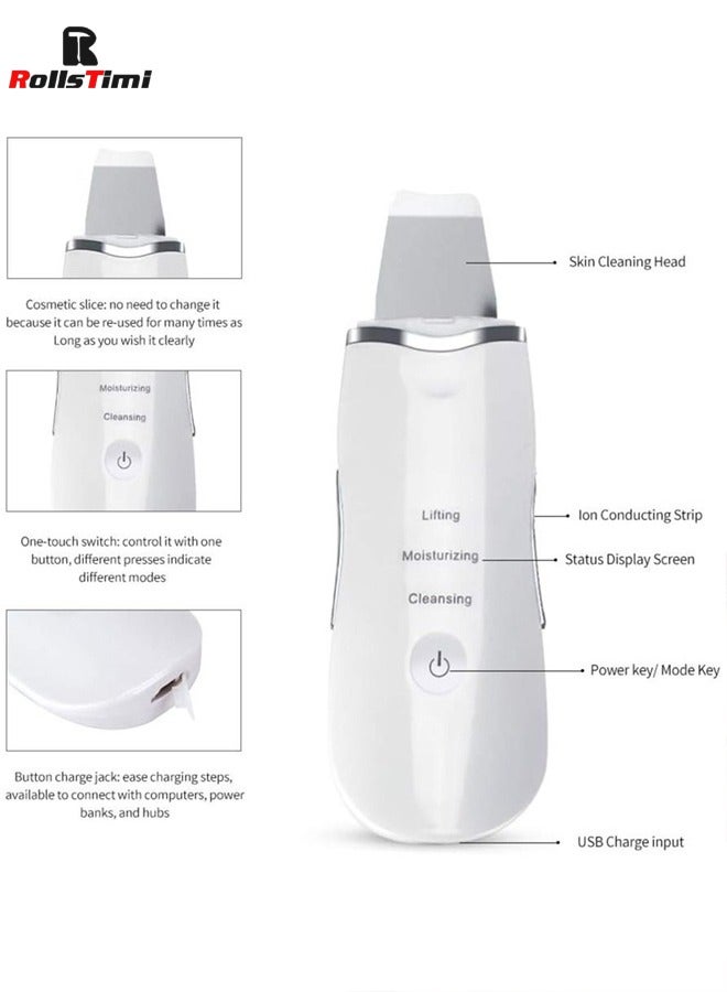 RollsTimi  Ultrasonic Anti-Aging Face Cleaner Skin Scrubber with Blackhead Wrinkle Removal Device White  - Image 2