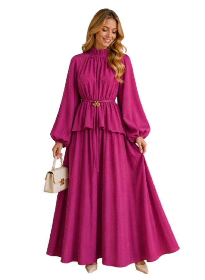 general Women's Two-Piece Suit: Luxurious Style - Blouse with Rose Belt, Long Wide Skirt - High-Quality CY Fabric - Image 1