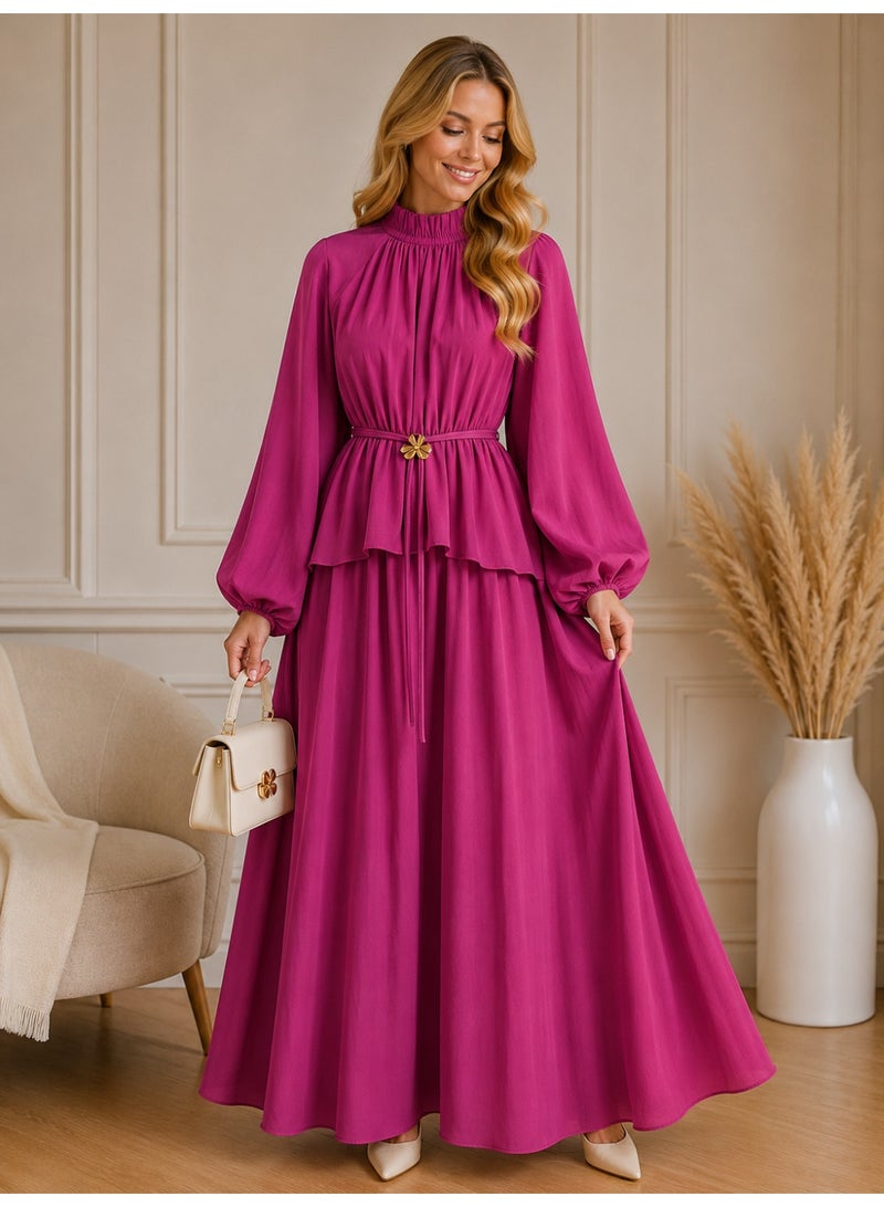 general Women's Two-Piece Suit: Luxurious Style - Blouse with Rose Belt, Long Wide Skirt - High-Quality CY Fabric - Image 2