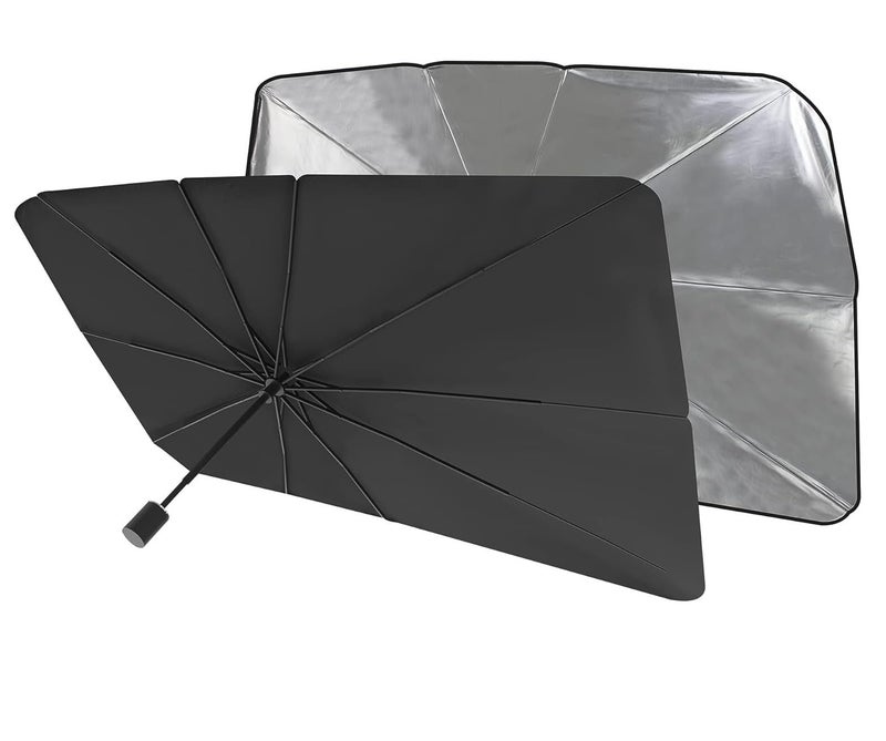 EYUVAA LABEL Polyester Car Windshield Sun Shade Umbrella Protector For Front Window, Foldable Sun UV & Heat Protector Suitable For Windshields Of All Suvs, Sedan & Hatchback (Standard, 31"X57") - Image 1