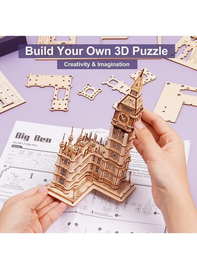 Robotime 3D Puzzle For Adults Wooden Craft Kits For Teens Diy Construction Model Kit With Led Light To Build Educational Big Ben Set Toys Birthday Gifts - Image 5