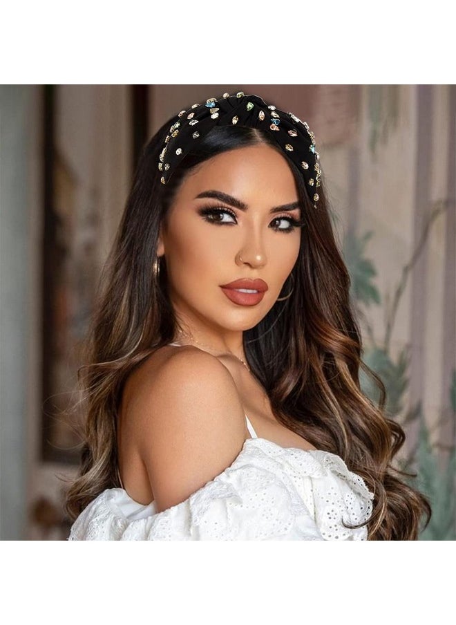 metulip Knotted Headbands For Women Sparkly Crystal Headbands Black Fabric Rhinestone Headband Jeweled Headbands For Women  - Image 2