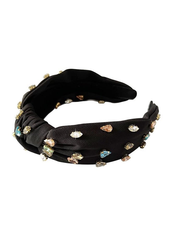 metulip Knotted Headbands For Women Sparkly Crystal Headbands Black Fabric Rhinestone Headband Jeweled Headbands For Women  - Image 1