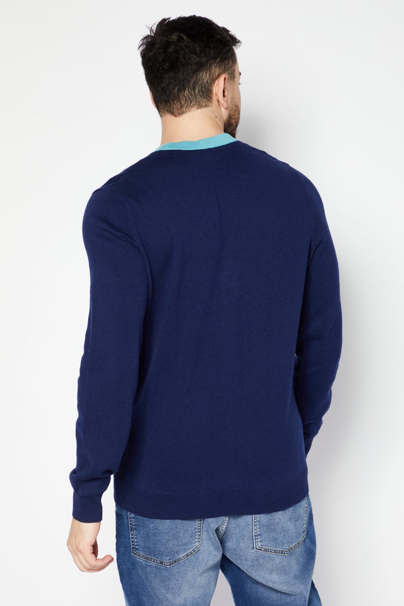 Lyle & Scott Men Button Down Long Sleeve Cardigan, Blue  - Image 3