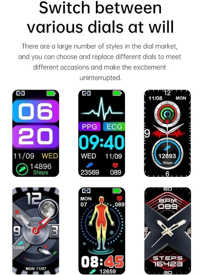 AROAQ E600 Smart Watch 1.47 Inch TFT Display, Non-Invasive Glucose Monitoring, ECG, Heart Rate, BP & SpO2 Tracking, Multi-Sport Fitness Modes – Silicone Strap , Red - Image 5