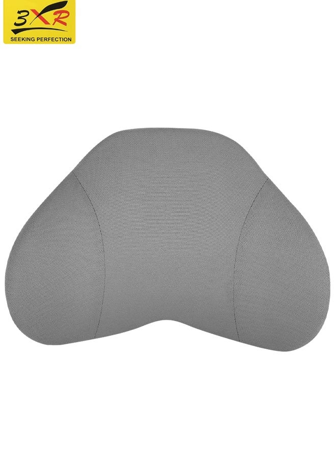 3XR Grey 46x31cm Memory Foam Lumbar Support Pillow/Back Cushion. Contoured Ergonomic Design for Office Chair, Car Seat & Home Use. Supports Spine, Relieves Lower Back Pain. Easy-Care Washable Cover for Posture Correction. - Image 1