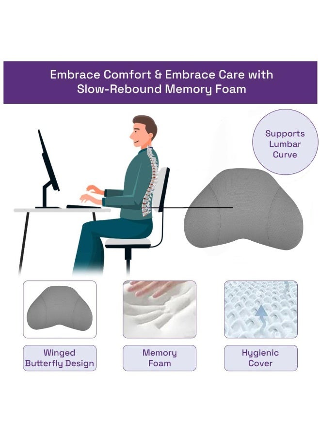 3XR Grey 46x31cm Memory Foam Lumbar Support Pillow/Back Cushion. Contoured Ergonomic Design for Office Chair, Car Seat & Home Use. Supports Spine, Relieves Lower Back Pain. Easy-Care Washable Cover for Posture Correction. - Image 5