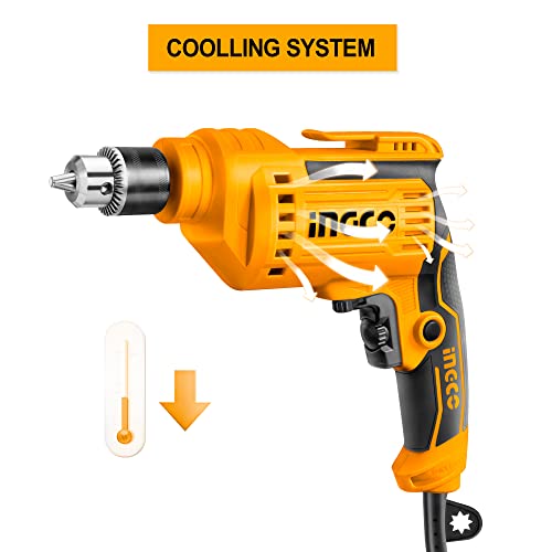INGCO Electric Drill, 500W and 3300RPM Power Drill, Corded, 1.0-10 Millimeters Chuck Capacity, Variable Speed, Forward/Reverse Switch, Yellow - Image 4