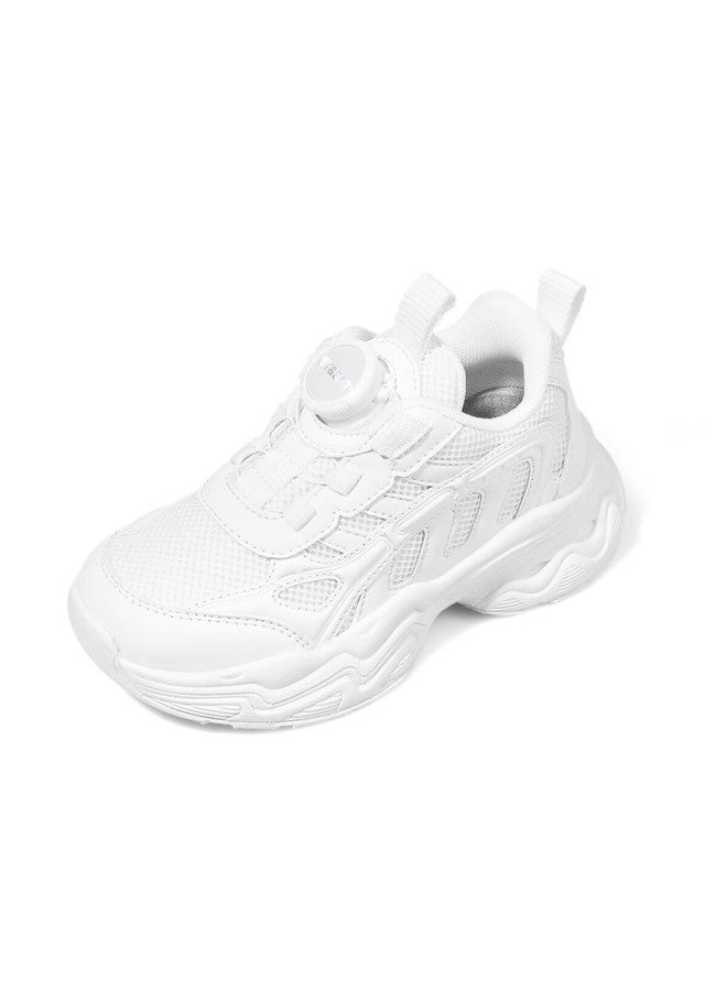 St&sat Boys' Sports Shoes Children's White Shoes Running Shoes Girls' Mesh Breathable Rotating Buckle Gardenia White - Image 5