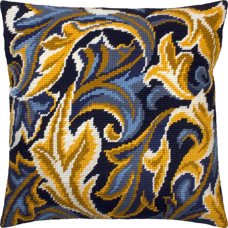 Floral Stamped Cross-Stitch Kit for Adults and Beginners — Acanthus by William Morris 16″ × 16″ with Clear, Precise Printed Design on Cotton Canvas; Includes 2 Needles, Yarn, and Easy-Read Chart