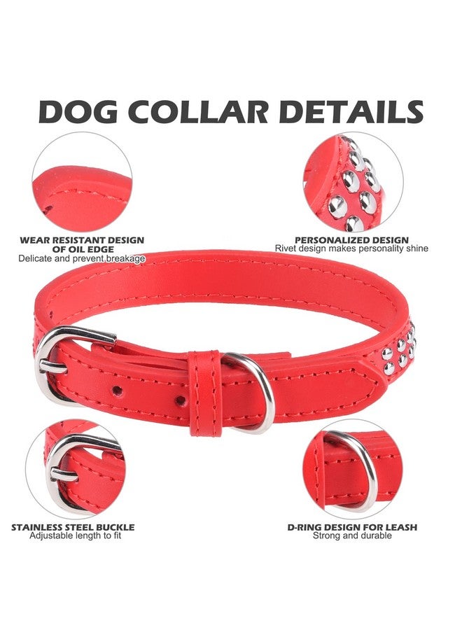 BINGPET Leather Dog Collar,Adjustable Dog Real Split PU Leather Studded Pet Dog Collar,Studded Dog Collar Leather Pet Collars for Small Medium Large Pet - RED S - Image 3