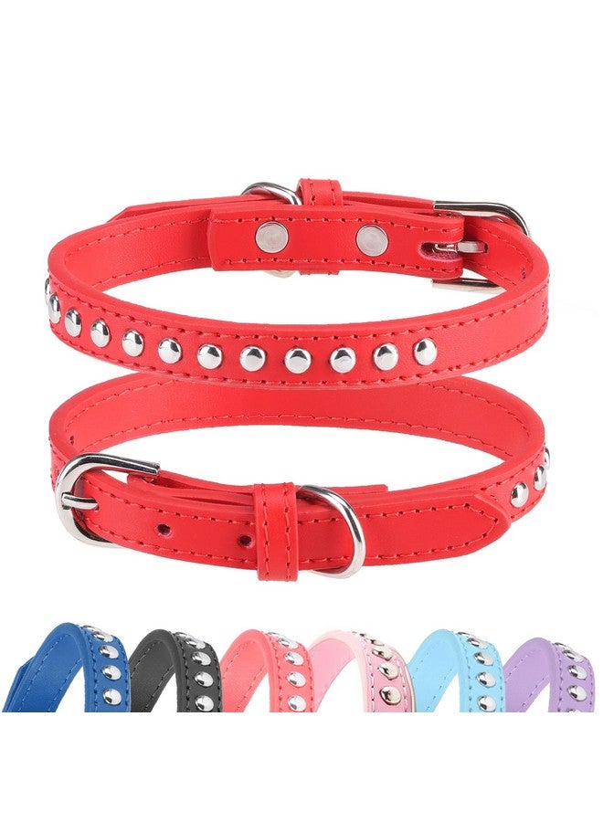 BINGPET Leather Dog Collar,Adjustable Dog Real Split PU Leather Studded Pet Dog Collar,Studded Dog Collar Leather Pet Collars for Small Medium Large Pet - RED S - Image 1