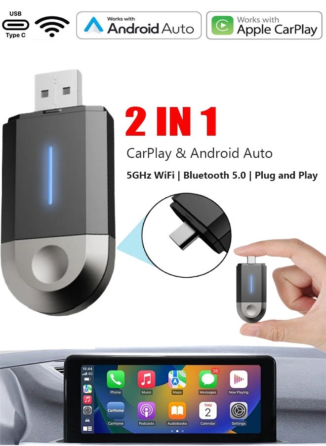 ديقيساند محول لاسلكي 2 في 1 ميني كاربلاي صغير مدمج بسلاسة أندرويد أوتو دونجل USB من نوع C من أبل في السيارة العالمية  - Image 1