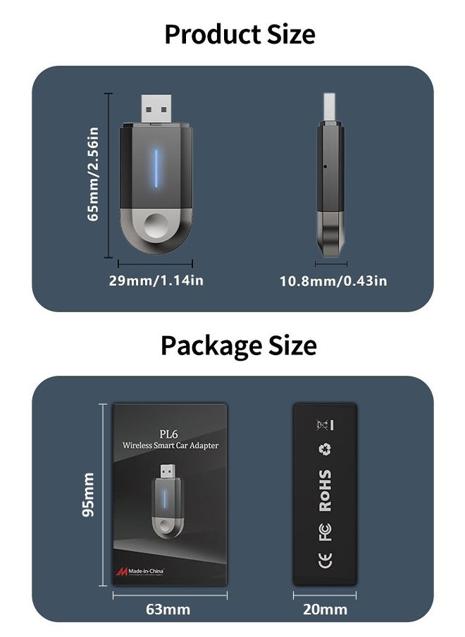 محول لاسلكي 2 في 1 ميني كاربلاي صغير مدمج بسلاسة أندرويد أوتو دونجل USB من نوع C من أبل في السيارة العالمية
