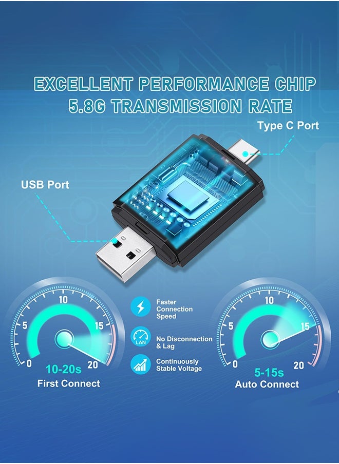محول لاسلكي 2 في 1 ميني كاربلاي صغير مدمج بسلاسة أندرويد أوتو دونجل USB من نوع C من أبل في السيارة العالمية