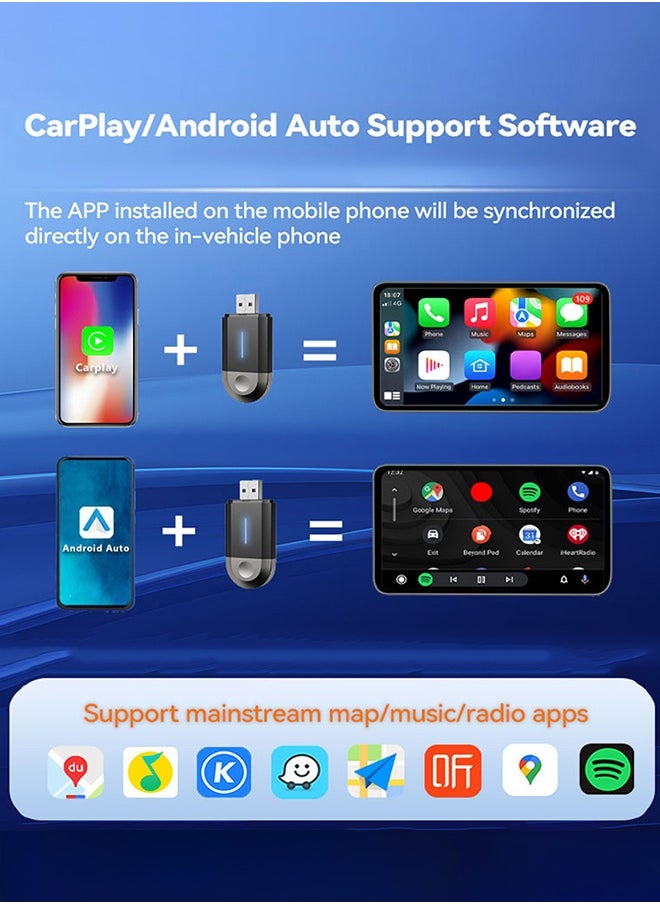 محول لاسلكي 2 في 1 ميني كاربلاي صغير مدمج بسلاسة أندرويد أوتو دونجل USB من نوع C من أبل في السيارة العالمية