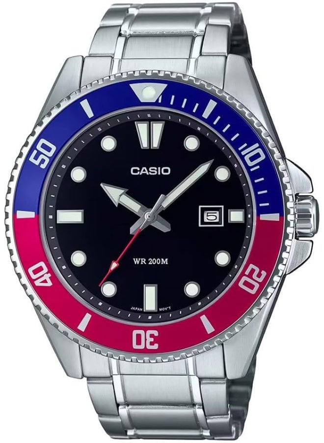 Casio Men's Dive Watch - MDV-107D-1A3VDF Black Dial, Silver Band