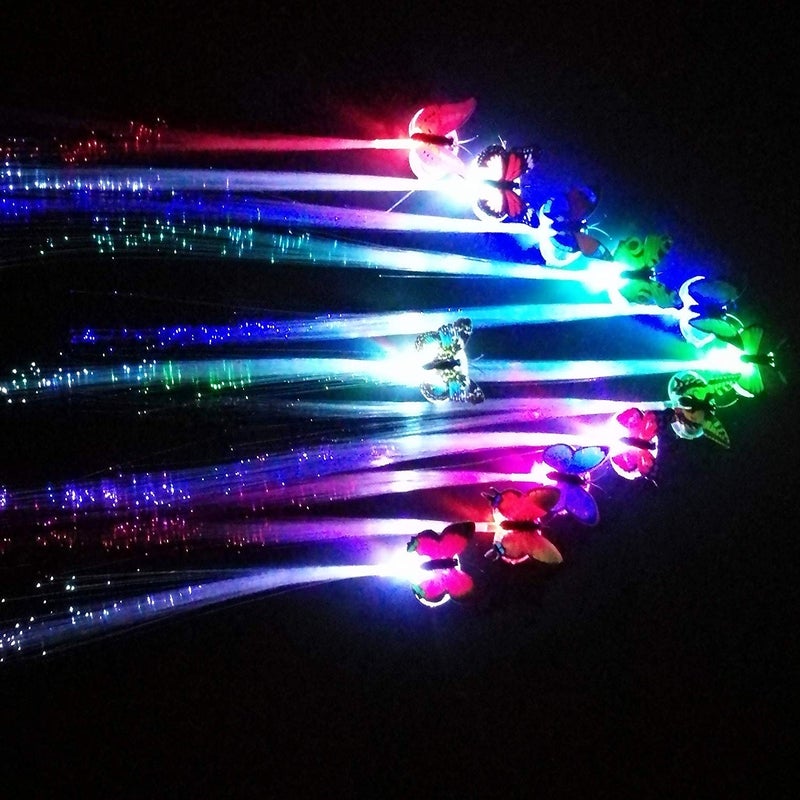 HONGFU 12pcs Butterfly Hair Clips for Kids' Party, Led Light Fiber Optic Hair Braid Barrettes in Assorted Colors - Image 2