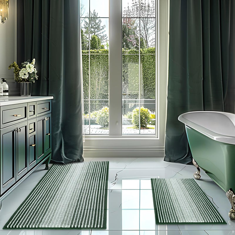 BSICPRO Bathroom Rugs and Mats Sets, 2 Piece Thick Absorbent Chenille Bath Mat Rug Set Non Slip, Soft Shaggy Bath Room Floor Mats for Bathroom, Machine Washable (Hunter Green, 20" x 47" Plus 16" x 24") - Image 1