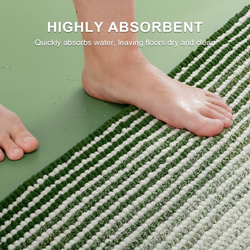 BSICPRO Bathroom Rugs and Mats Sets, 2 Piece Thick Absorbent Chenille Bath Mat Rug Set Non Slip, Soft Shaggy Bath Room Floor Mats for Bathroom, Machine Washable (Hunter Green, 20" x 47" Plus 16" x 24") - Image 5