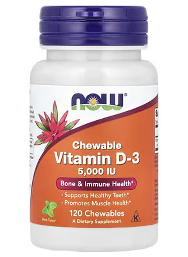 Now Foods Vitamin D-3 5000IU Dietary Supplement 120 Chewables - Image 1