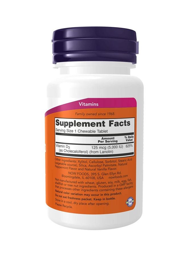 Now Foods Vitamin D-3 5000IU Dietary Supplement 120 Chewables - Image 2