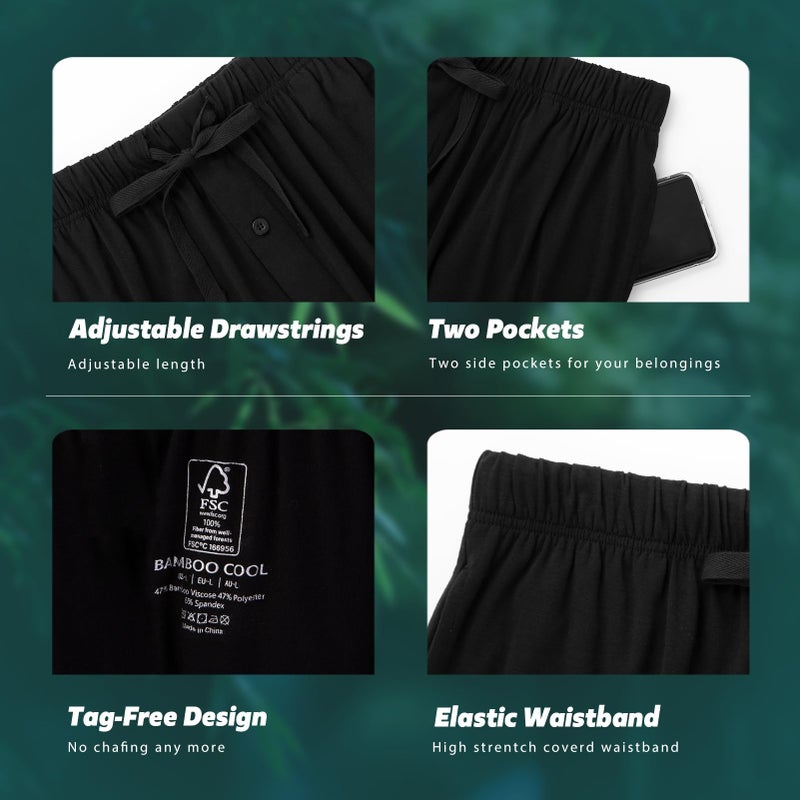 BAMBOO COOL Menâ€™s Pajama Shorts Soft Sleep Shorts Comfy Lounge Pajama Bottoms with Pockets (2 Pack) - Image 3