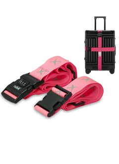 Rubik Luggage Straps 2 Pack Adjustable Buckle Packing Belt with combination lock for Travel Suitcases bags (Pink) 