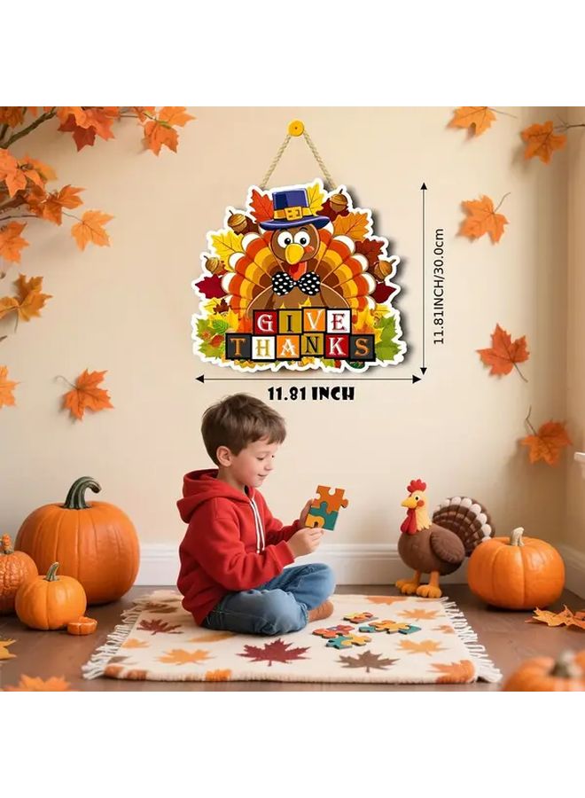 Large Wooden Printed Decorative Sign With Turkey And Letter Bohemian Style Wall Hanging For Thanksgiving Christmas Holiday Decoration - Image 2