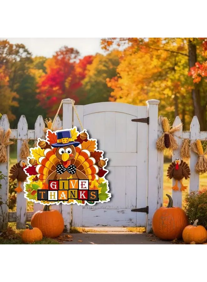 Large Wooden Printed Decorative Sign With Turkey And Letter Bohemian Style Wall Hanging For Thanksgiving Christmas Holiday Decoration - Image 1
