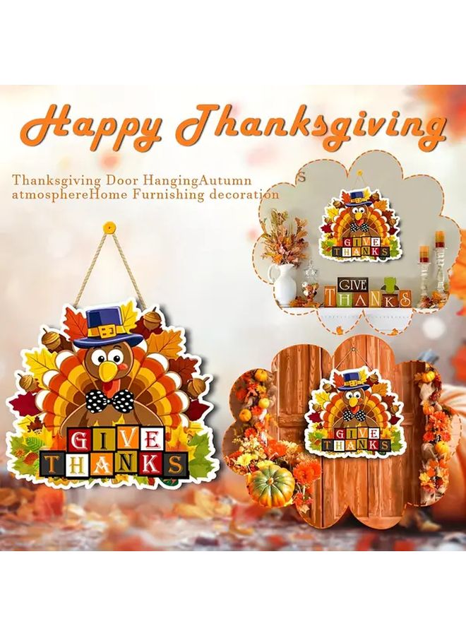 Large Wooden Printed Decorative Sign With Turkey And Letter Bohemian Style Wall Hanging For Thanksgiving Christmas Holiday Decoration - Image 3