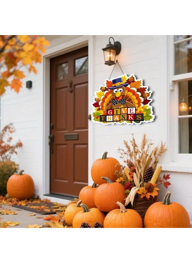 Large Wooden Printed Decorative Sign With Turkey And Letter Bohemian Style Wall Hanging For Thanksgiving Christmas Holiday Decoration - Image 5