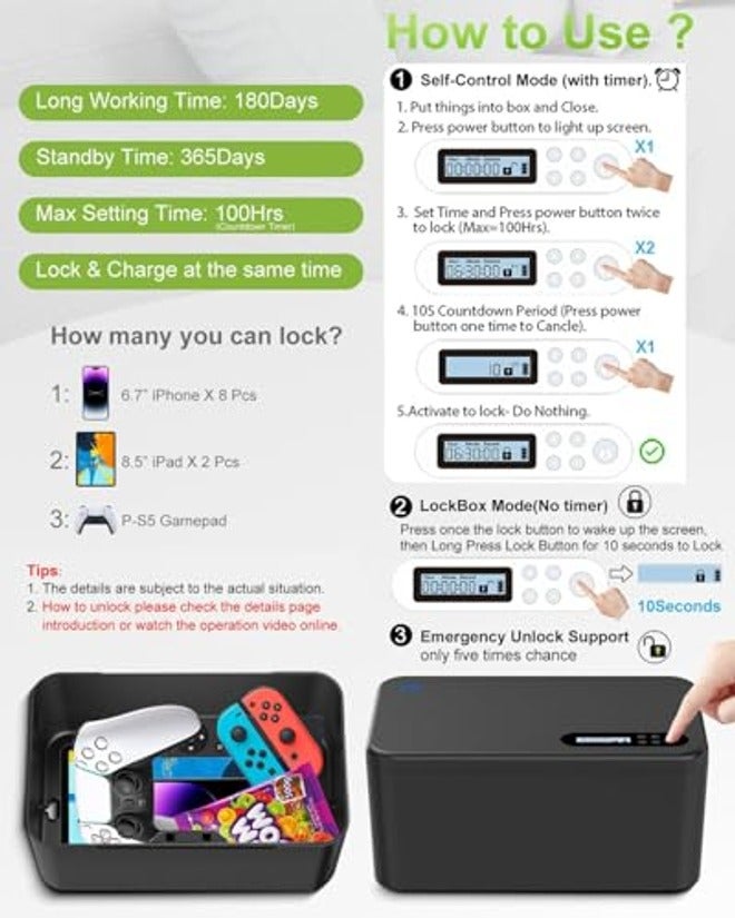 ySky Safe Timed Lock Box with Timer – Phone Lock Box for Self-Control, Lock Away Phones, Video Games, Snacks & Cravings, Portable Lockable Storage for Better Habits - Image 3