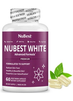 NuBest White Glutathione 400Mg & Milk Thistle Extract Skin Brightening Supplement Supports Beautiful And Radiant Skin Antioxidant & Detoxification 60 Vegan Capsules ; 1 Month Supply  - Image 1