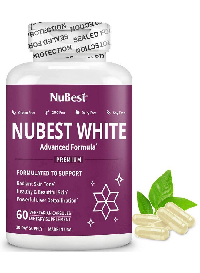NuBest White Glutathione 400Mg & Milk Thistle Extract Skin Brightening Supplement Supports Beautiful And Radiant Skin Antioxidant & Detoxification 60 Vegan Capsules ; 1 Month Supply - Image 2