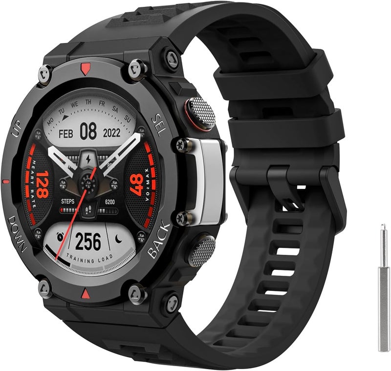 MoKo Watch Band Compatible with Amazfit TRex 2 Outdoor GPS Smartwatch Soft Silicone Replacement Strap Sport Wristband with a Metal Screwdriver Black - Image 1
